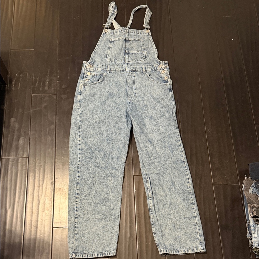 Free People Light Wash Blue Denim Overalls